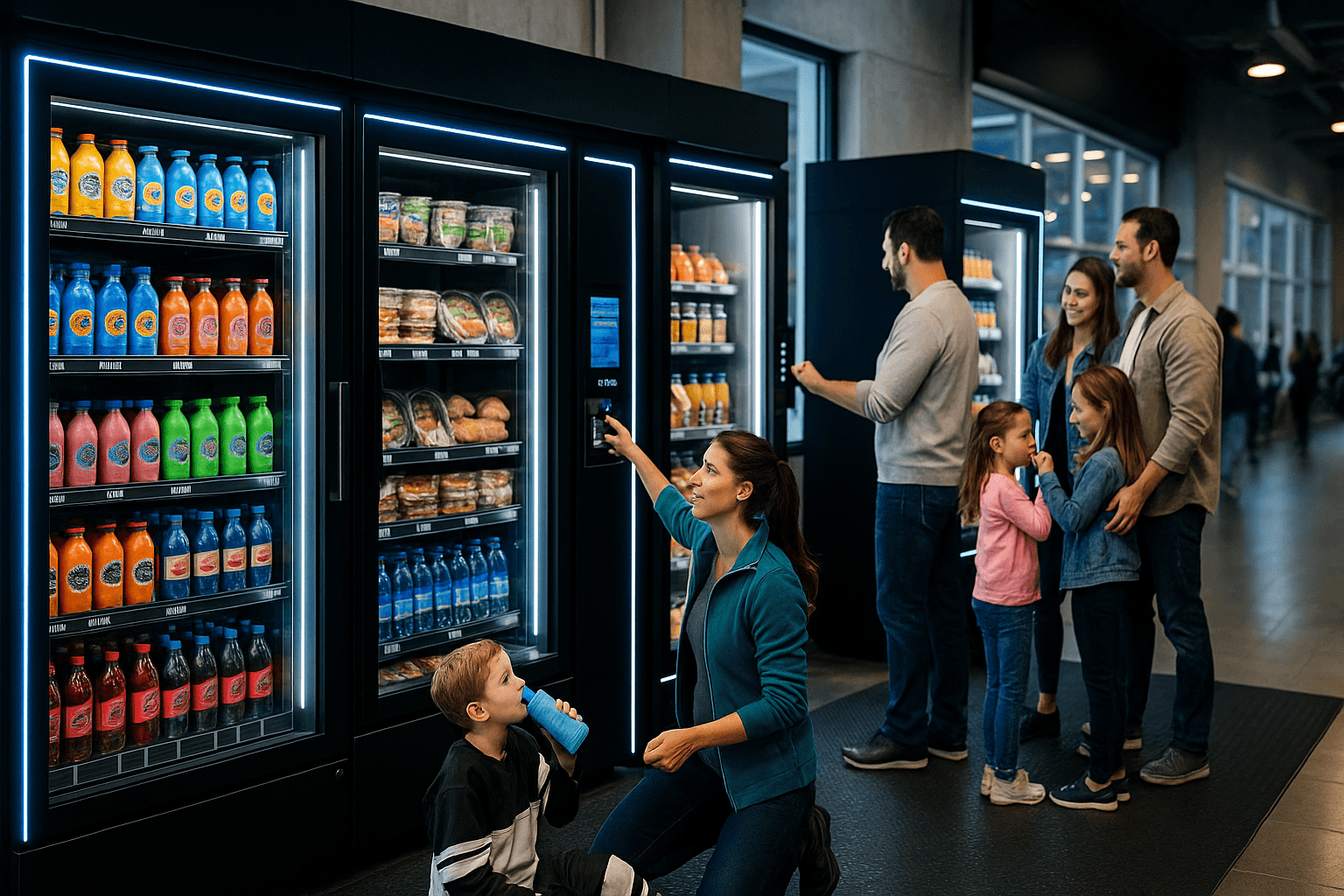 A cluster of three smart fridges